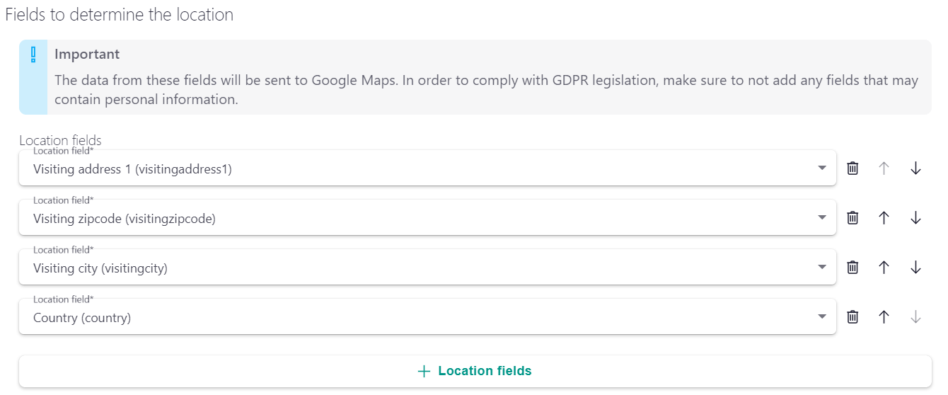 Lime Admin config - company location fields example