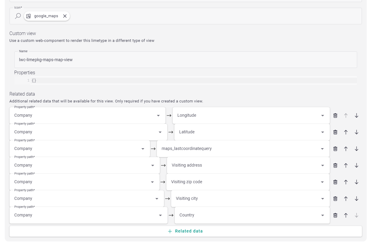 Lime Admin config - Maps view